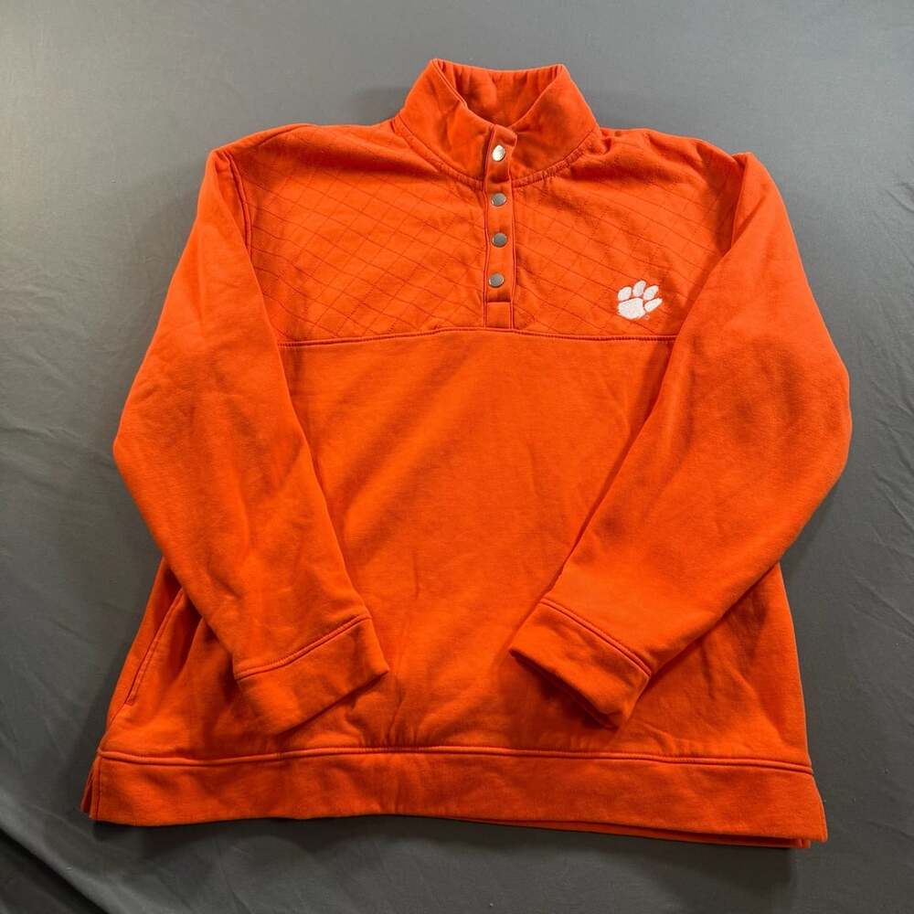 Champion Clemson Tigers Orange Quilted Snap Pullover Sweatshirt Large